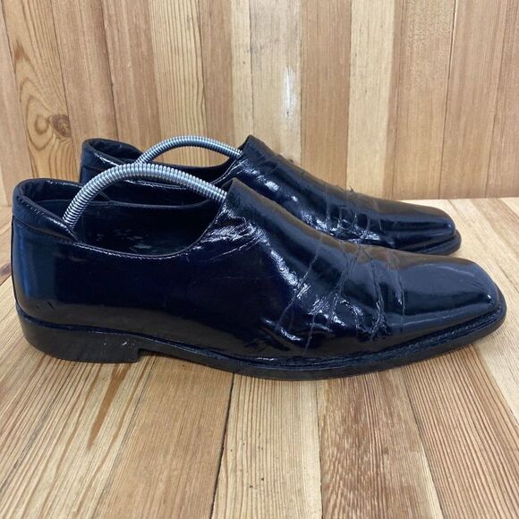 Mercanti Florentini Shoes Men Size 11.5 Black Leather Slip On Square Toe Loafer - Picture 1 of 11